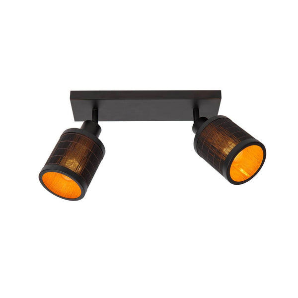 Plafonnier Tagalog 2 lumières noir et bois clair
