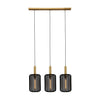 Suspension Corina 3 lumières noire et dorée mat, tissu