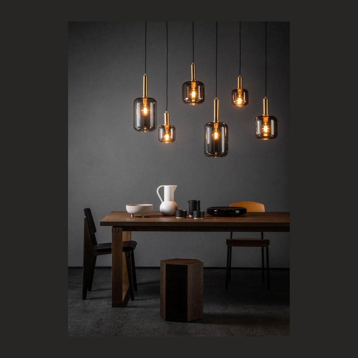 Suspension Joanet 6 lumières fumée et grise, verre