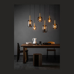 Suspension Joanet 6 lumières fumée et grise, verre