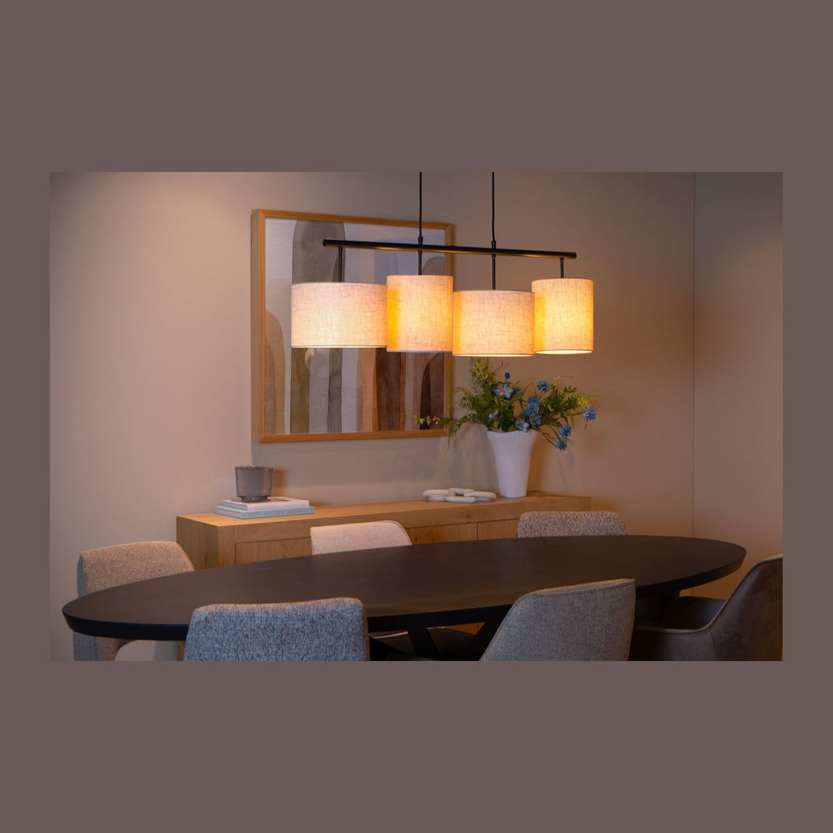 Suspension Maya 4 lumières beige et noire, coton