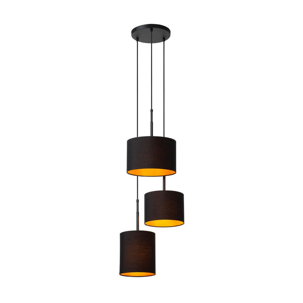 Suspension Maya 3 lumières noire et dorée mat, coton