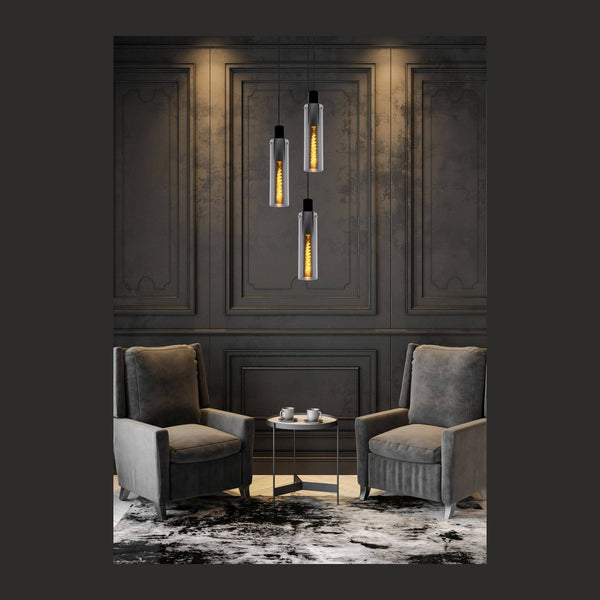 Suspension Orlando 3 lumières fumée et grise, verre