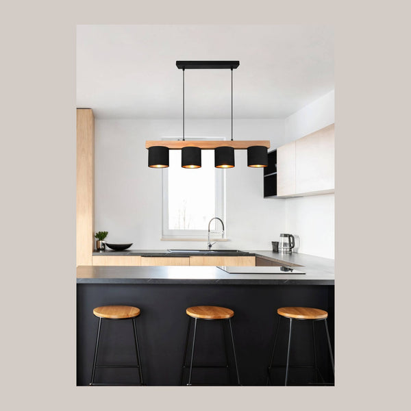 Suspension Cameron 4 lumières bois et noire