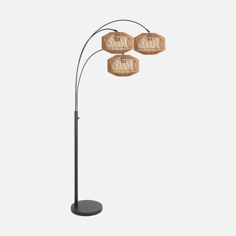 Bogenlampe Naturkordel, 3-flammig mattschwarz H 180 cm | Cordéo