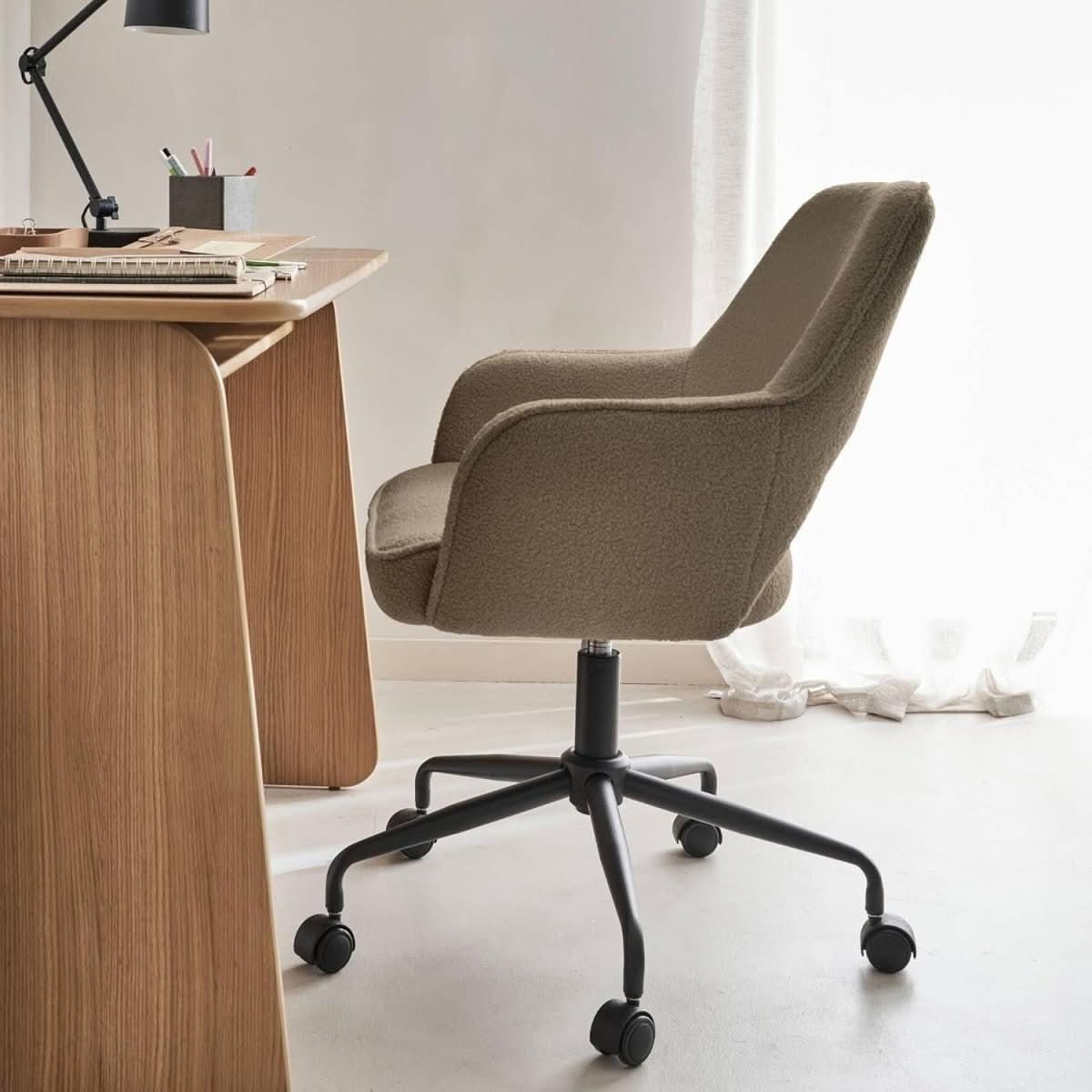 Chaise Bureau Bouclettes Taupe | Givre - Designix Chaise de Bureau