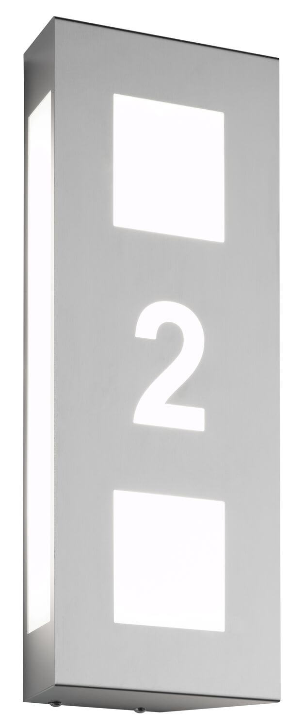 Vue de face de l'applique rectangulaire en acier inoxydable avec éclairage