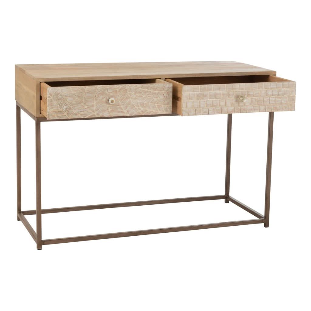 Beige Konsole mit Holzmuster und 2 Schubladen