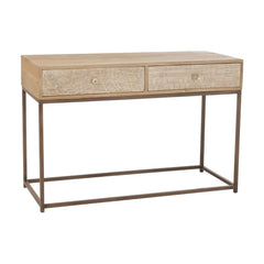 Beige Konsole mit Holzmuster und 2 Schubladen