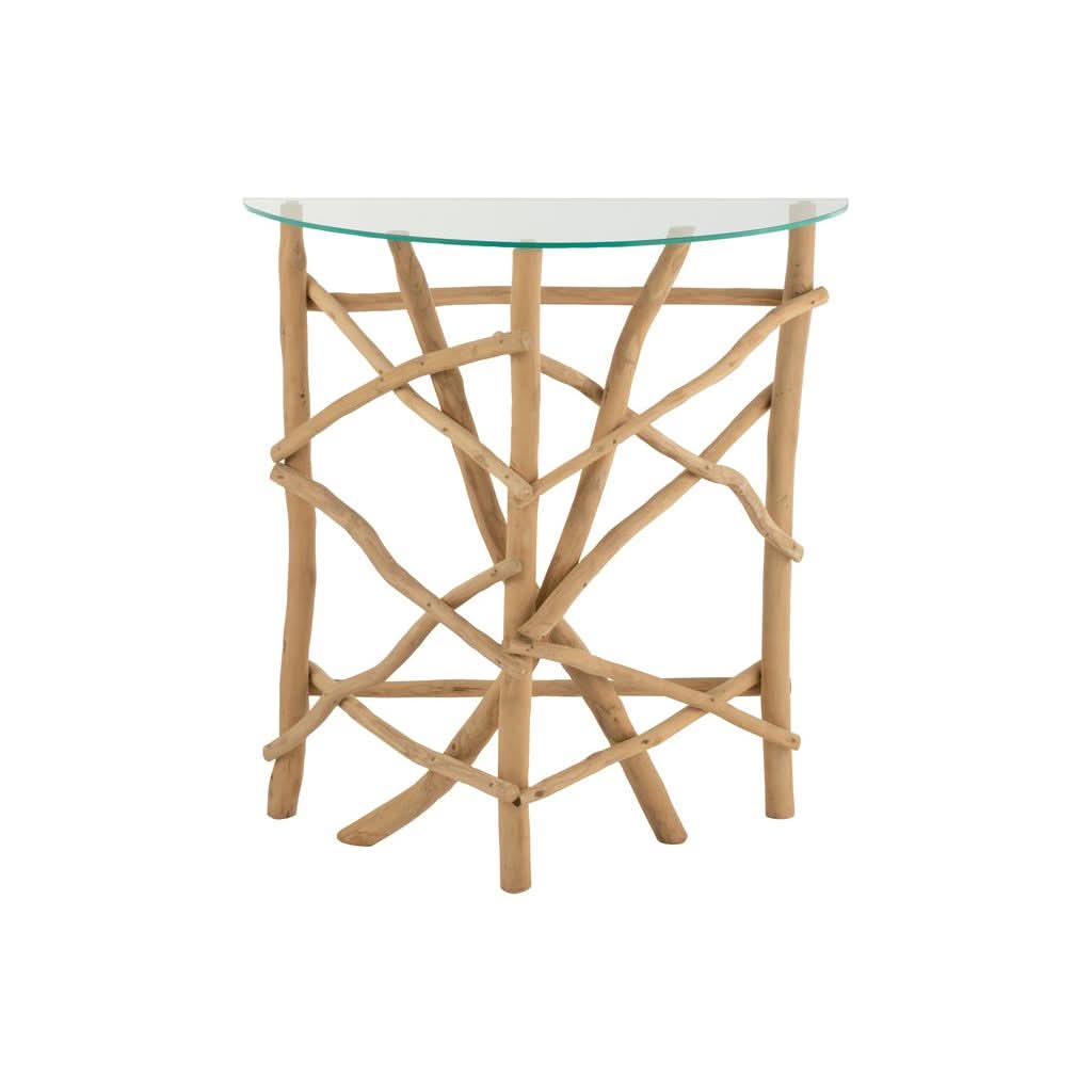Console Teck Naturel Verre