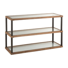 Console Verre Bois Marron 3 Niveaux