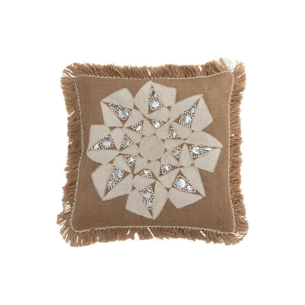 Abstraktes Kissen Naturjute Beige