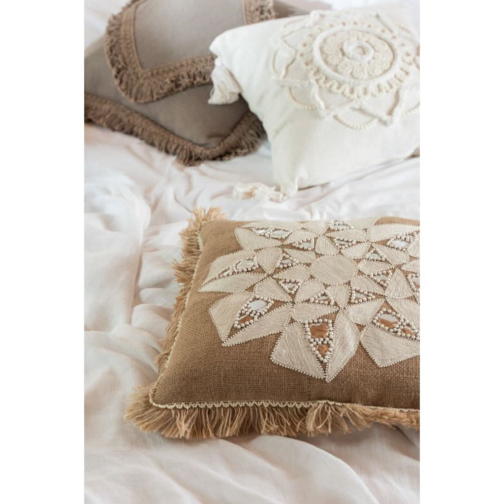 Coussin Abstrait Jute Naturel Beige - Designix