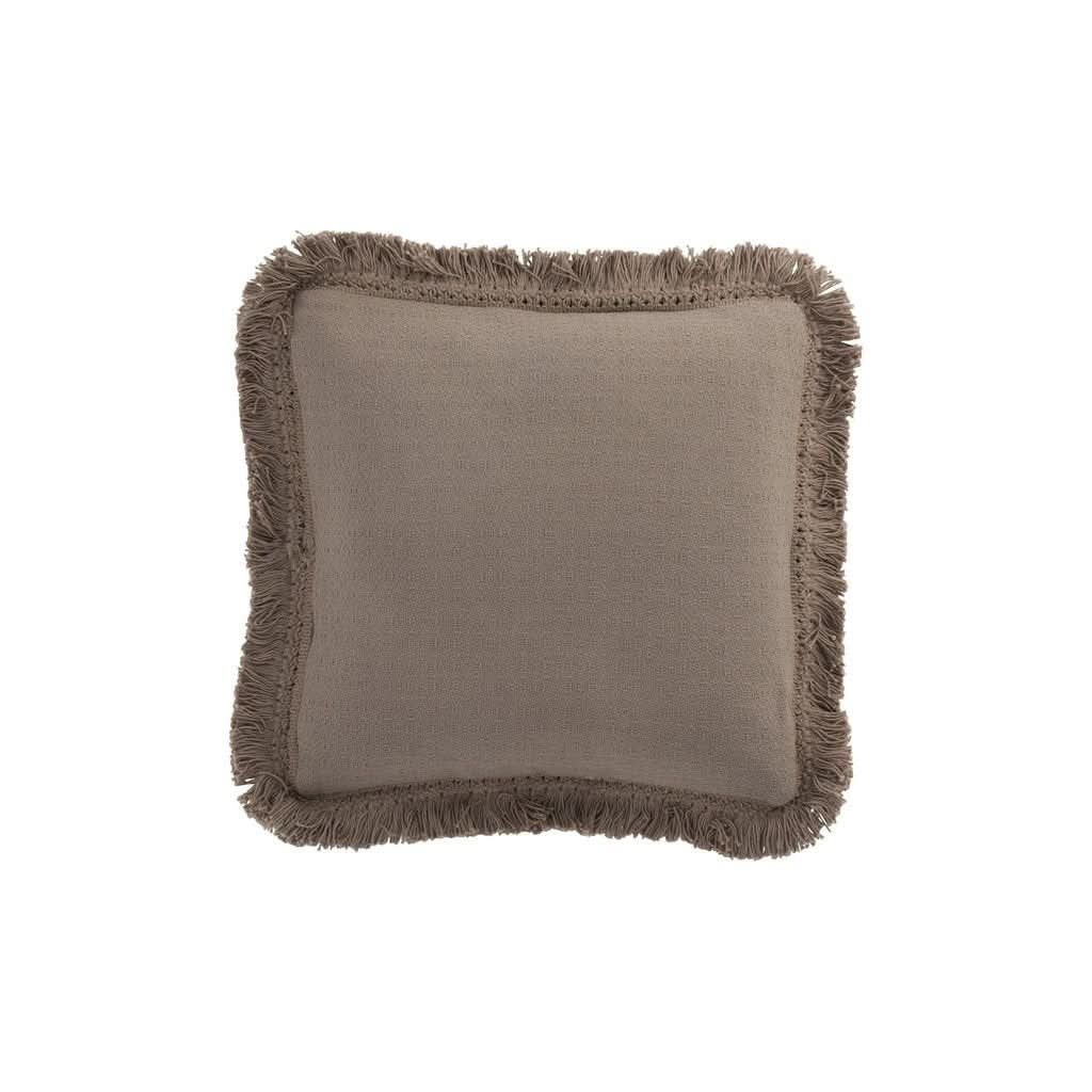 Quadratisches Kissen mit Fransen aus Baumwolle Taupe