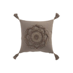 Blumenkissen Taupe mit Bommeln