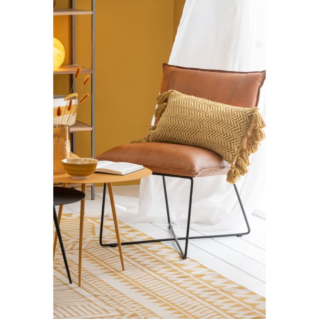 Coussin Rectangle Ocre À Pompons - Designix