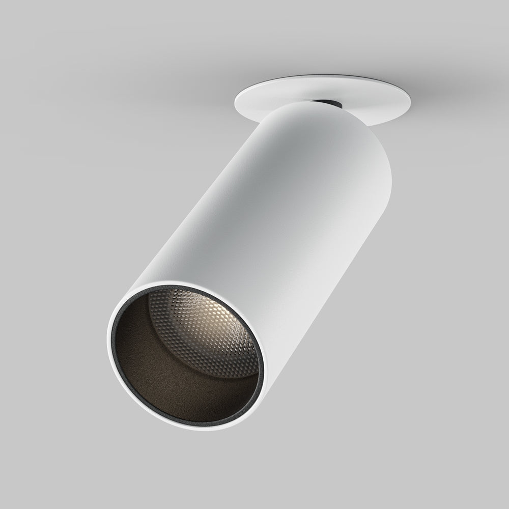 Spot blanc mat orientable, corps cylindrique incliné sous platine blanche