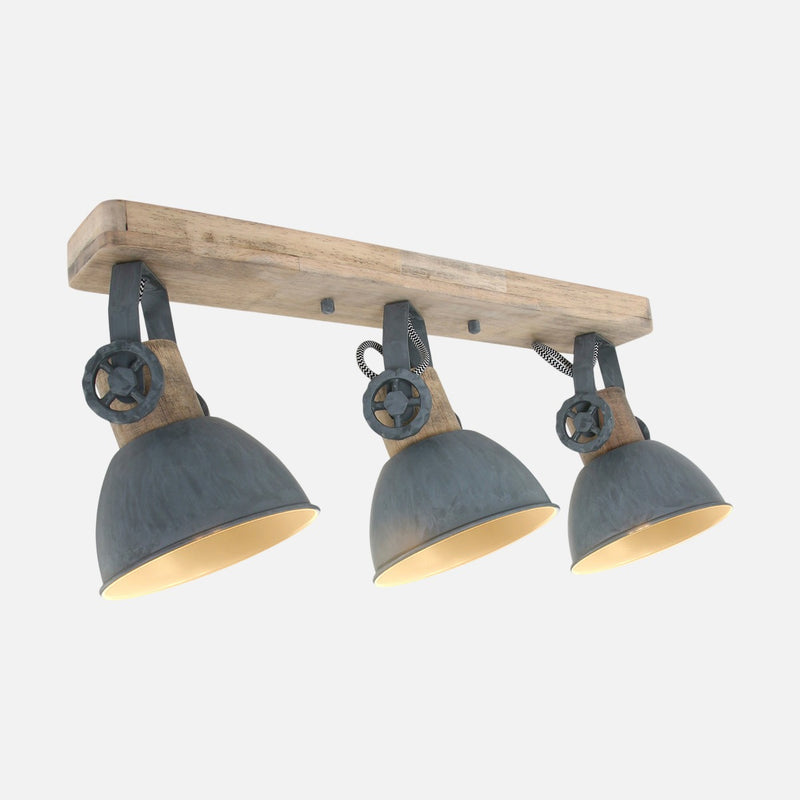 Plafonnier industriel gris 3 spots, barre bois et métal orientable 51 cm | Gearwood