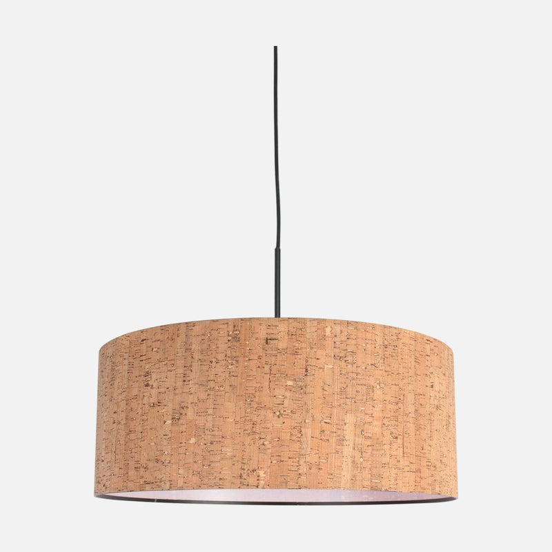 Hängeleuchte aus Naturkork, schwarzer zylindrischer Lampenschirm, höhenverstellbar | Sparkled Light