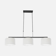 Suspension 3 lumières lin blanc, barre noire 140 cm | Linéa