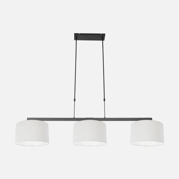 Suspension 3 lumières lin blanc, barre noire 140 cm | Linéa