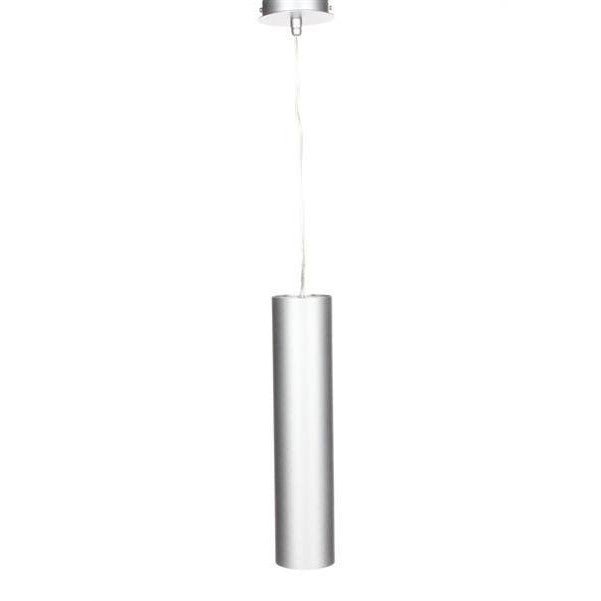 Vue de face du luminaire suspendu avec son cache de plafond et son long câble.