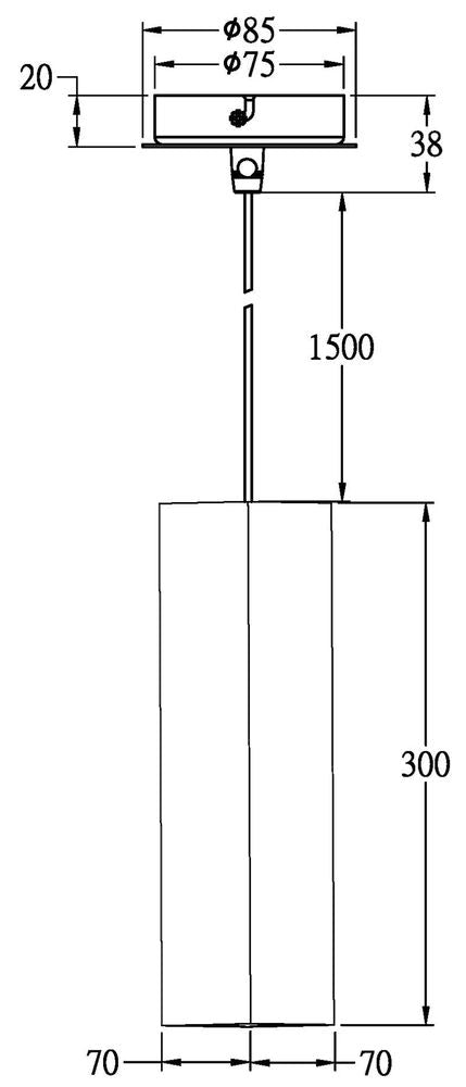 Schéma coté de la suspension avec hauteur du corps et du câble