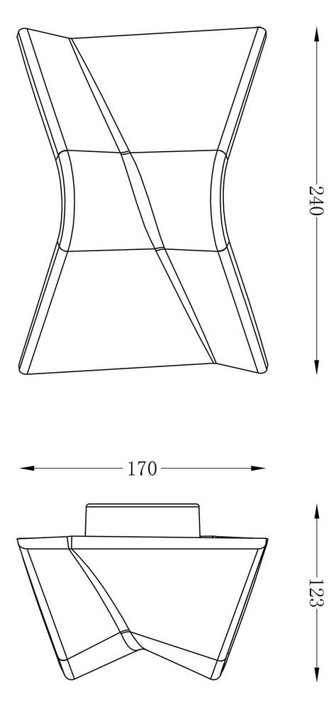 Schéma technique coté de l'applique, dimensions 240 mm de haut et 170 mm de large.