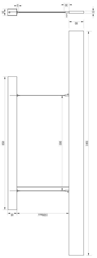 Schéma coté du luminaire, vues de profil et de face avec dimensions.