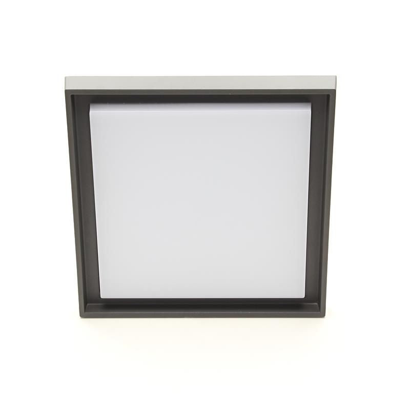 Vue frontale du luminaire carré gris anthracite avec diffuseur blanc non allumé.