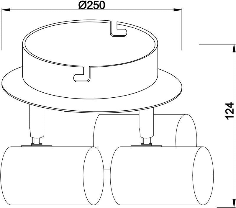 Schéma de dimensions du luminaire avec diamètre 250 mm et hauteur 124 mm