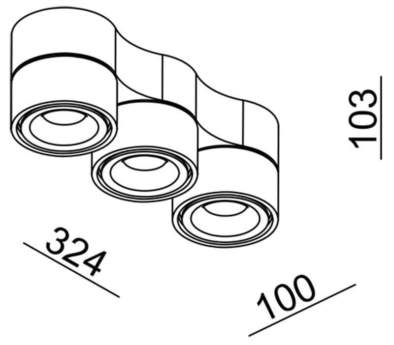 Schéma de dimensions annoté avec largeur, profondeur et hauteur du luminaire.