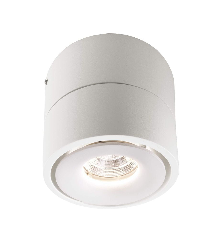 Spot blanc circulaire monté au plafond, face avant avec LED allumée