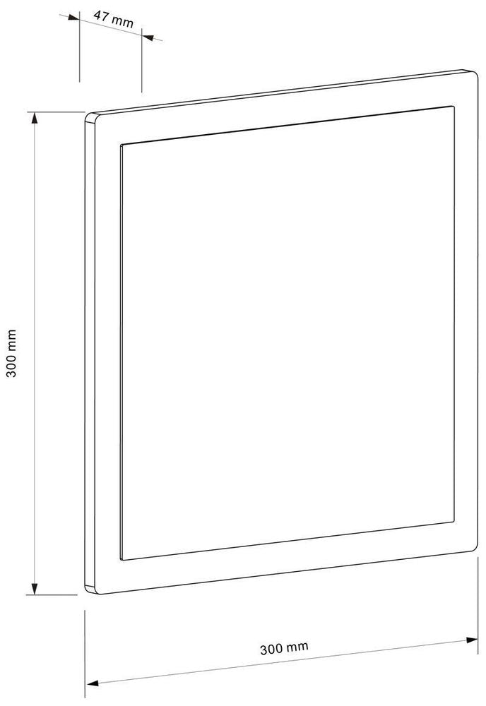 Schéma de dimensions indiquant 300 mm de côté et 47 mm d’épaisseur.