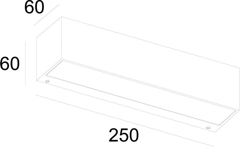 Schéma de dimensions indiquant 250 mm de longueur et 60 mm de hauteur et profondeur.