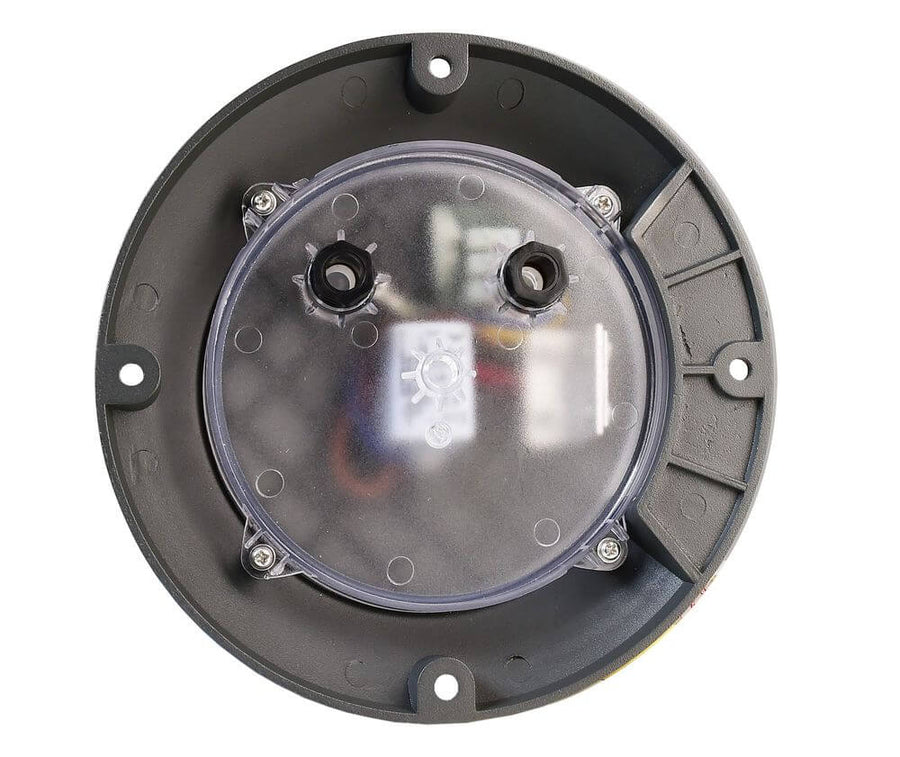 Dos de l'applique montrant le boîtier rond, les fixations et le cache transparent.