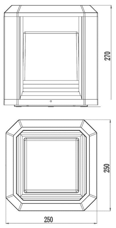 Schéma technique coté : hauteur 270 mm et largeur 250 mm du luminaire.