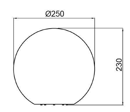 Schéma technique coté indiquant un diamètre de 250 mm et une hauteur de 230 mm.