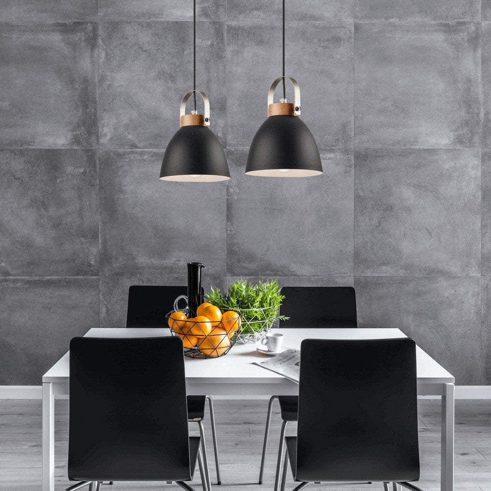 Suspension 2 lumières anthracite et bois