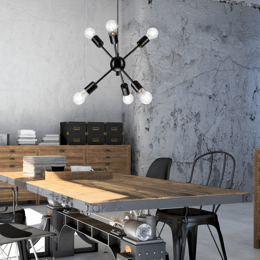 Suspension Vintage 6 lumières noire