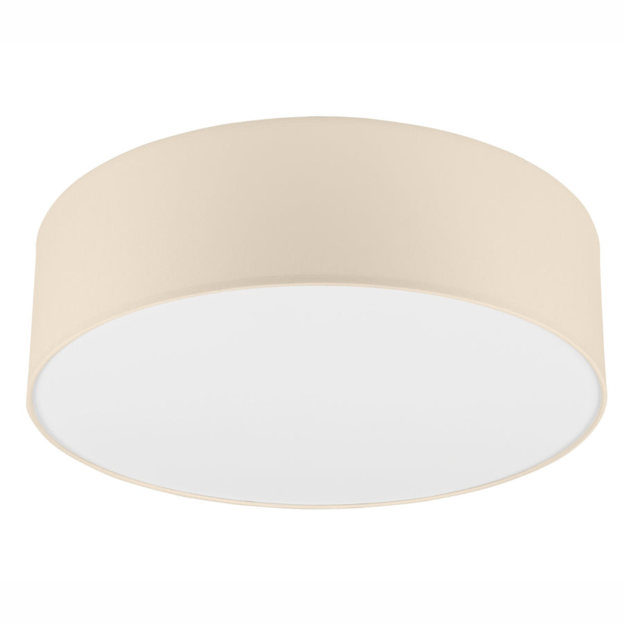 Plafonnier rond beige vu de face sur fond blanc, diffuseur opale.