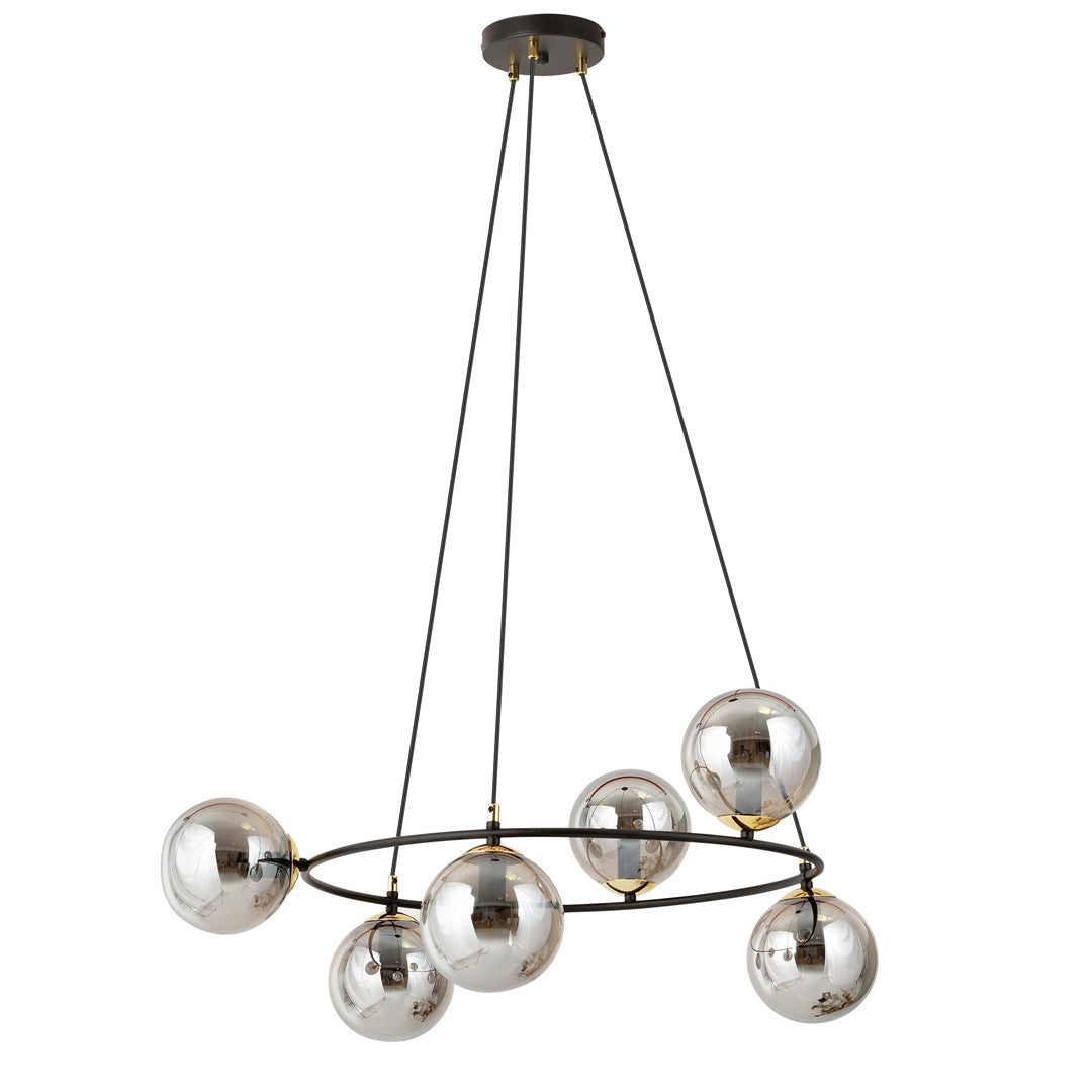 Plafonnier Akuryon 6 lumières noir et anthracite, verre
