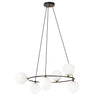 Plafonnier Akuryon 6 lumières noir et opale, verre
