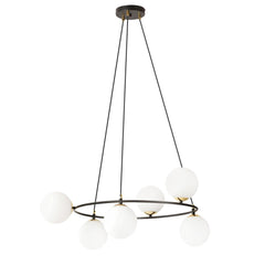 Plafonnier Akuryon 6 lumières noir et opale, verre