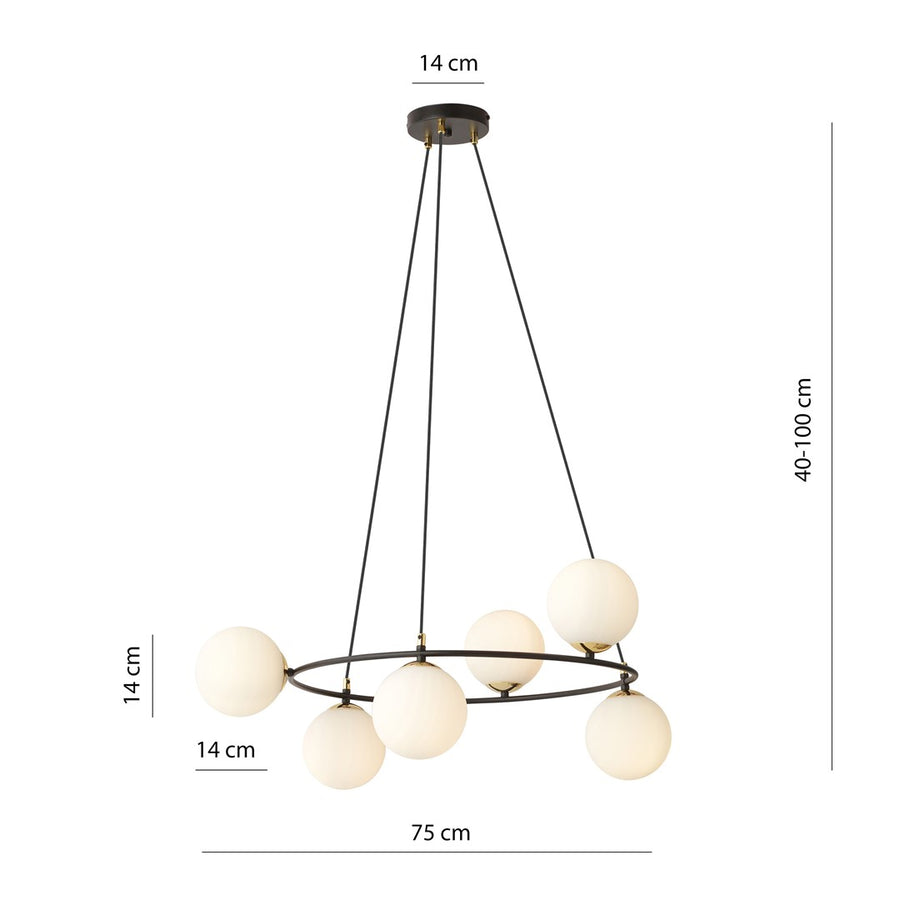 Schéma de dimensions : anneau 75 cm, hauteur réglable 40 à 100 cm