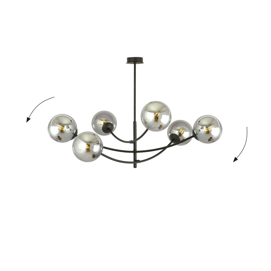 Plafonnier Dramnir 6 lumières noir et anthracite, verre