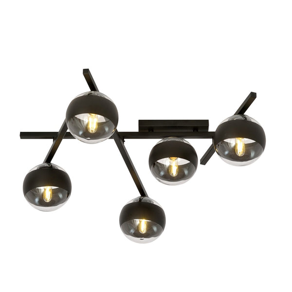 Plafonnier Luleris 5 lumières noir, verre