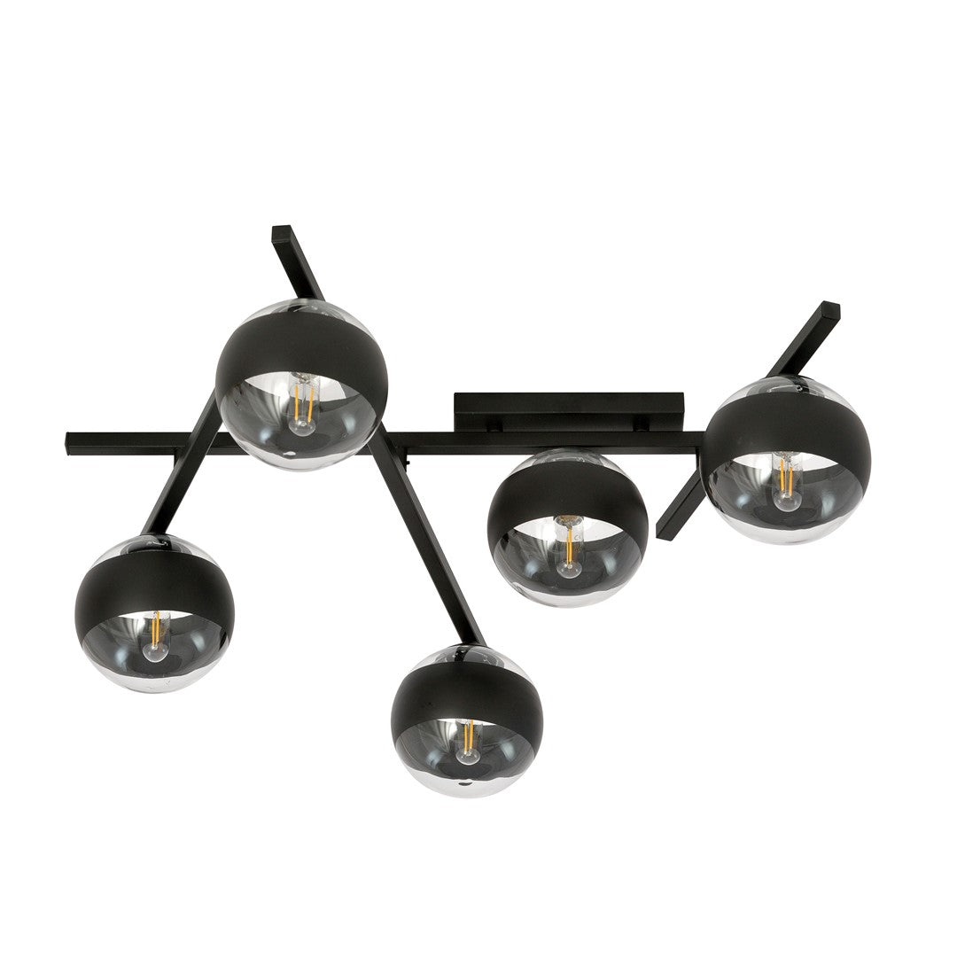 Plafonnier Luleris 5 lumières noir, verre