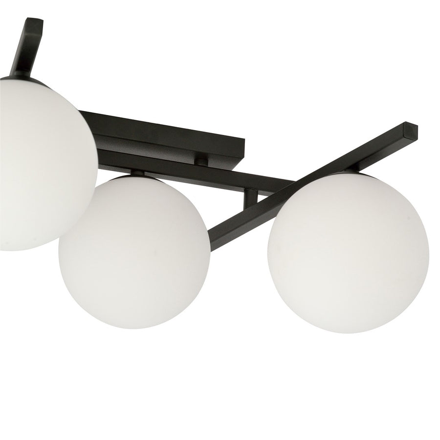 Plafonnier Luleris 4 lumières noir et opale, verre