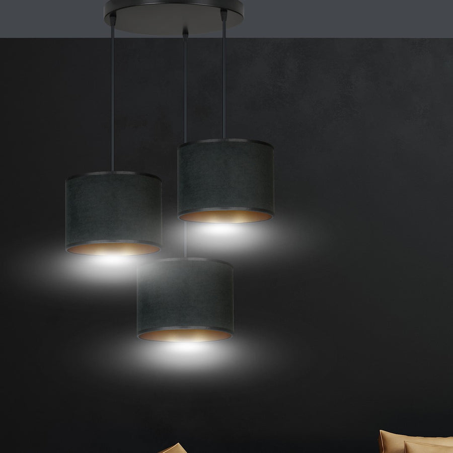Suspension Lyngar 3 lumières noire, velours
